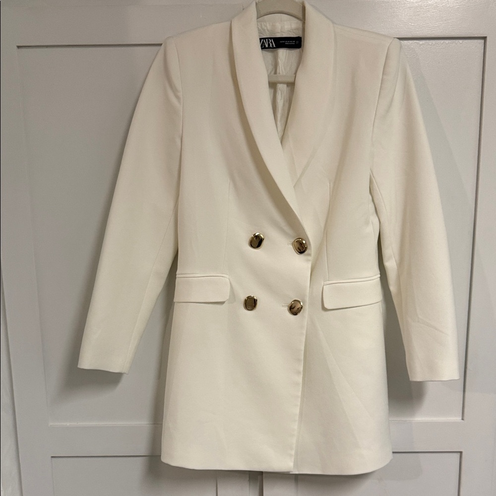 Zara Cream Double-Breasted Blazer